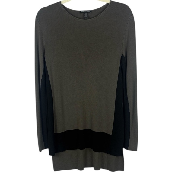 Eileen Fisher Classy Neutral Minimalist Ribbed Black Gray Knit Top  Size XS - Picture 1 of 9